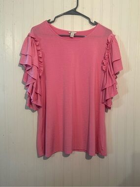Cato Pink Ruffle Blouse With Cascading Sleeves